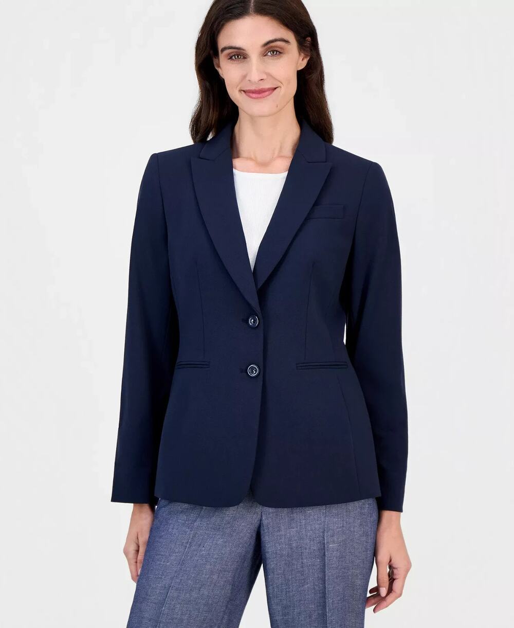 Tahari ASL Notched Two-Button Blazer Navy Size 14 3720